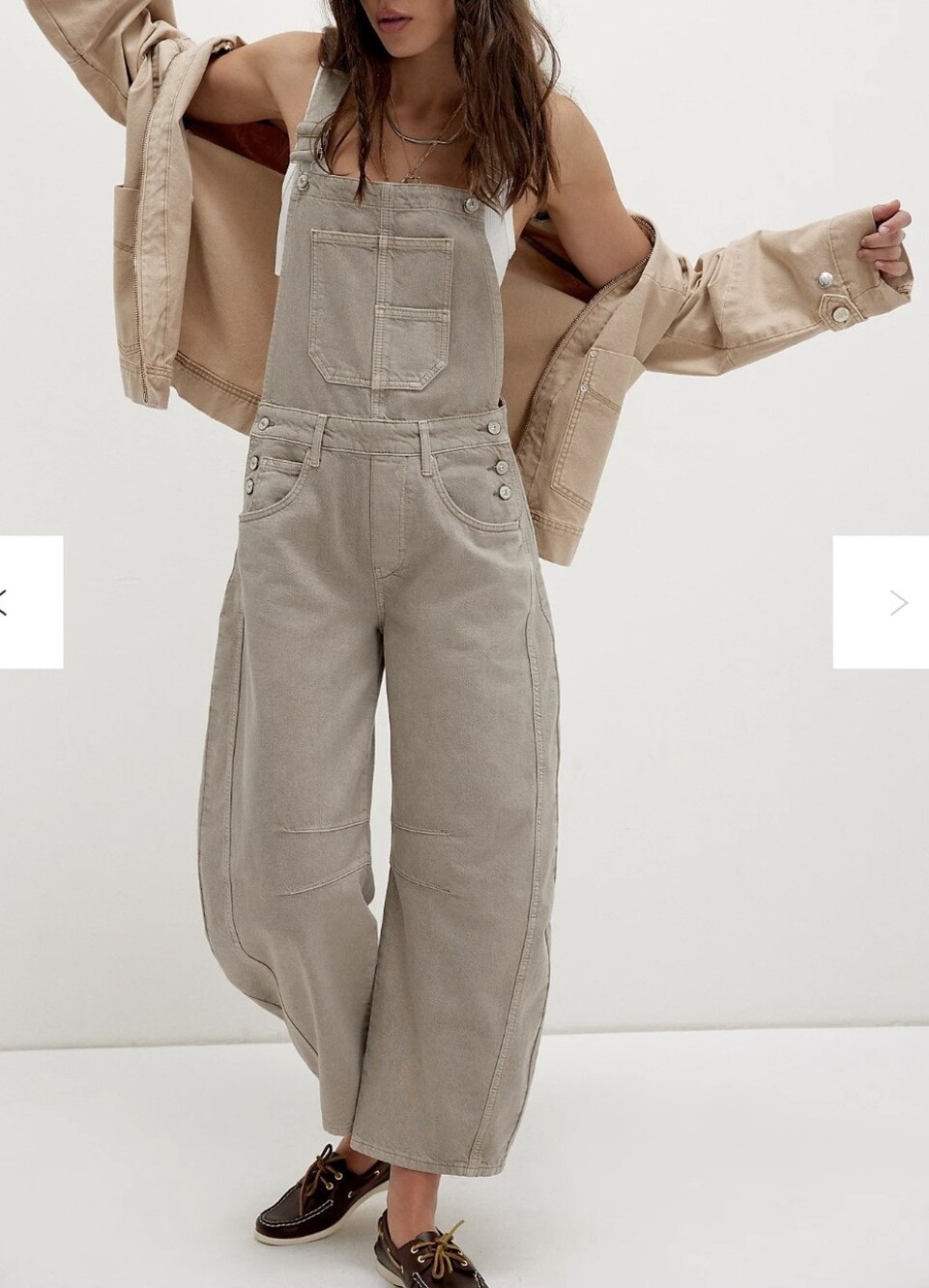 We The Free Light Taupe Wide-Leg Denim Overalls Size XL